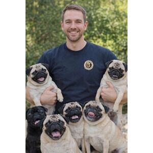 Vintage Belton Member Pug Fan Club Tee Men's Large Navy Blue Made in USA Cotton